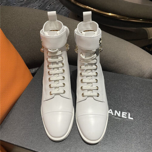 High Quality Luxury Chanel Chain Lace Up Ankle Boots – Style 27078 alternate view