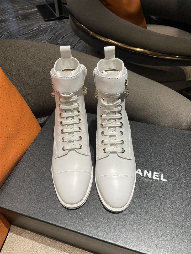 High Quality Luxury Chanel Chain Lace Up Ankle Boots – Style 27078 product detail