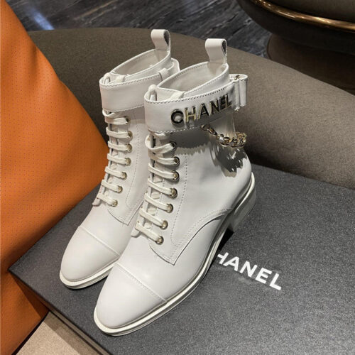 High Quality Luxury Chanel Chain Lace Up Ankle Boots – Style 27078