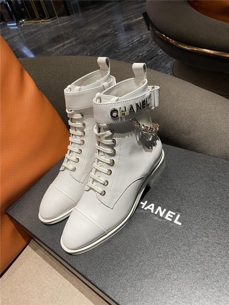 High Quality Luxury Chanel Chain Lace Up Ankle Boots – Style 27078