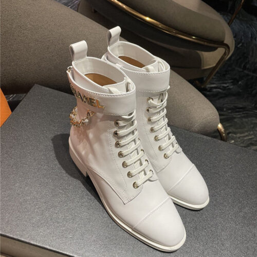 High Quality Luxury Chanel Chain Lace Up Ankle Boots – Style 27078 product detail