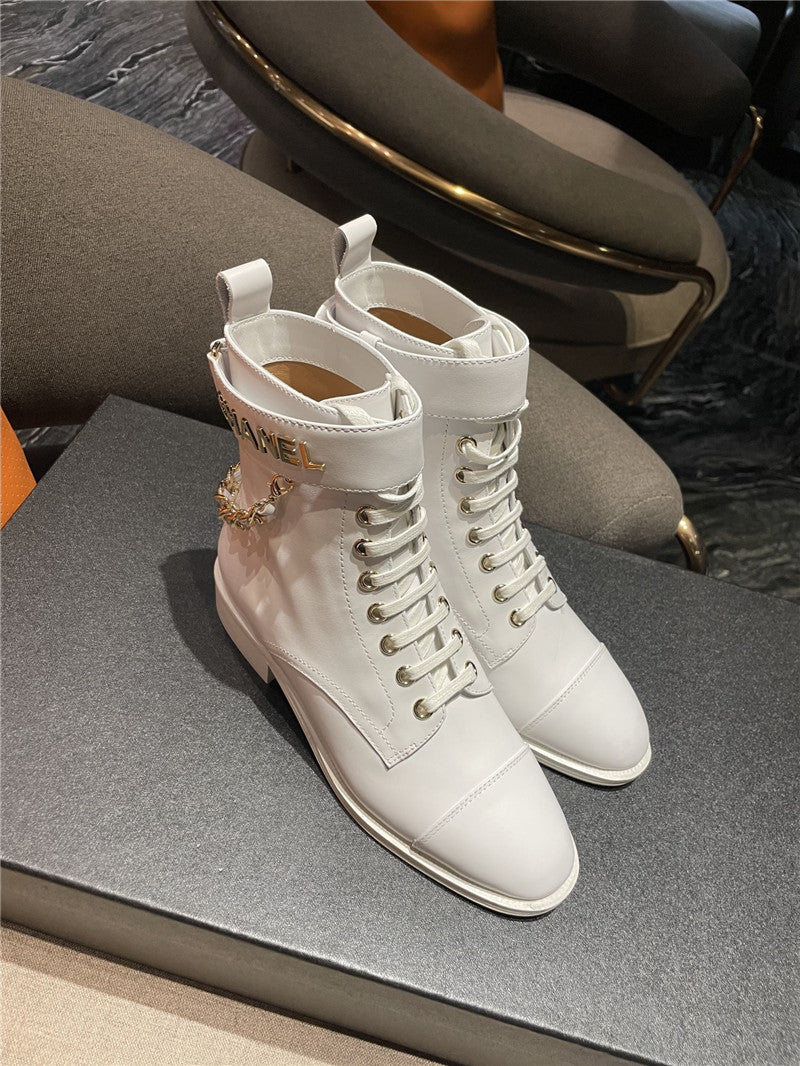High Quality Luxury Chanel Chain Lace Up Ankle Boots – Style 27078 product detail
