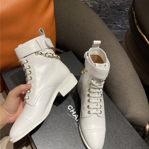 High Quality Luxury Chanel Chain Lace Up Ankle Boots – Style 27078 product detail