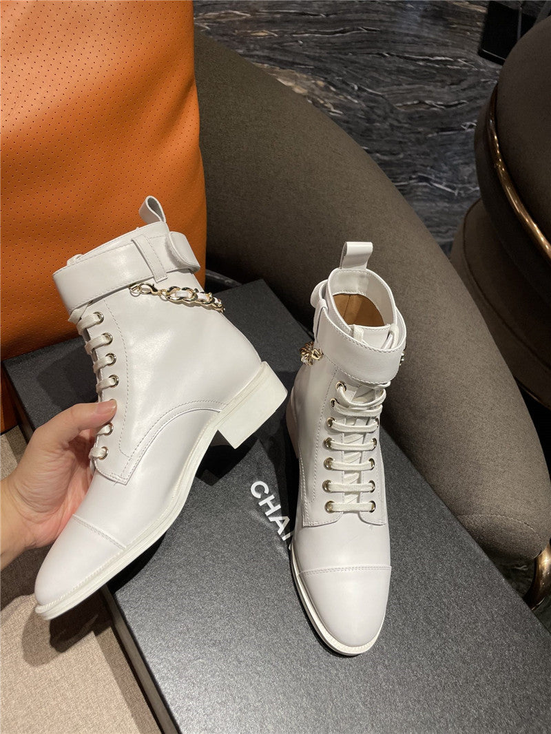High Quality Luxury Chanel Chain Lace Up Ankle Boots – Style 27078 product detail