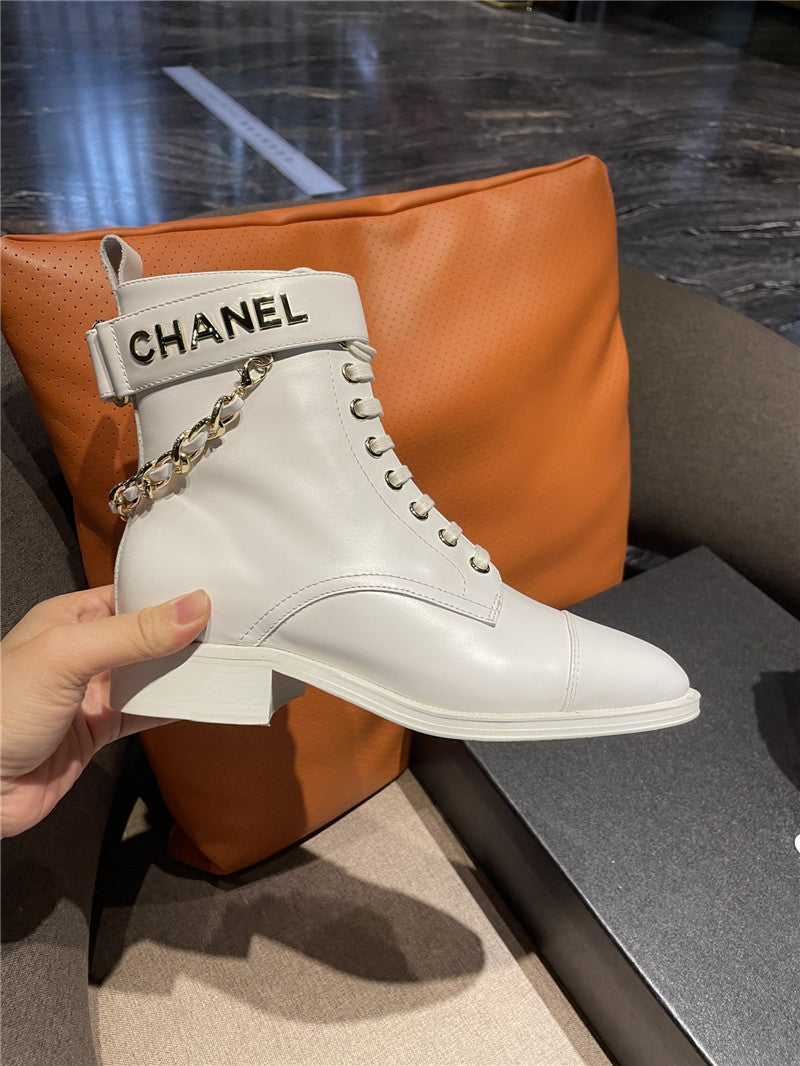 High Quality Luxury Chanel Chain Lace Up Ankle Boots – Style 27078 product detail