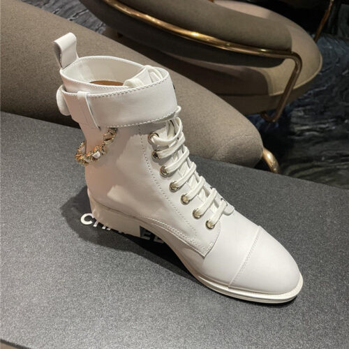 High Quality Luxury Chanel Chain Lace Up Ankle Boots – Style 27078 product detail