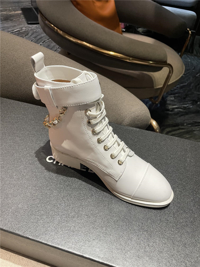 High Quality Luxury Chanel Chain Lace Up Ankle Boots – Style 27078 product detail