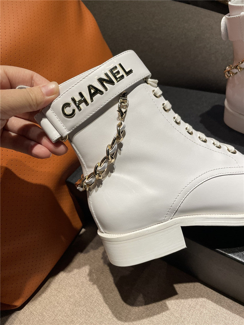 High Quality Luxury Chanel Chain Lace Up Ankle Boots – Style 27078 product detail
