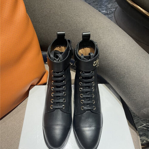 High Quality Luxury Chanel Chain Lace Up Ankle Boots – Style 56454 alternate view