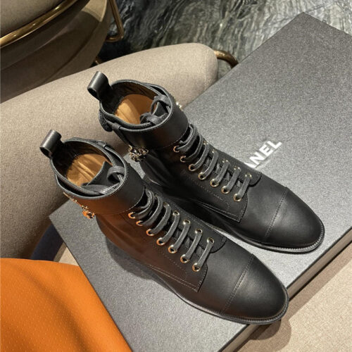 High Quality Luxury Chanel Chain Lace Up Ankle Boots – Style 56454 product detail