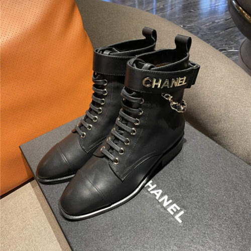 High Quality Luxury Chanel Chain Lace Up Ankle Boots – Style 56454