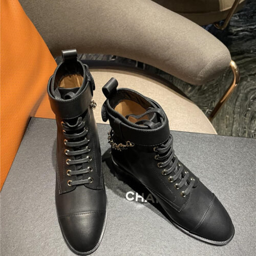 High Quality Luxury Chanel Chain Lace Up Ankle Boots – Style 56454 product detail