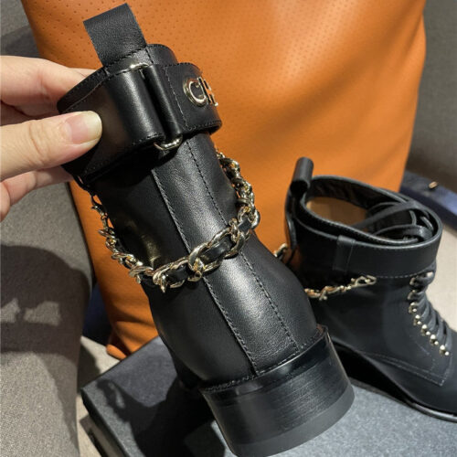 High Quality Luxury Chanel Chain Lace Up Ankle Boots – Style 56454 product detail