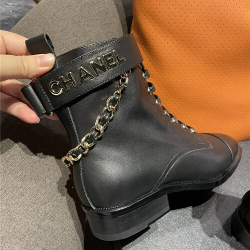 High Quality Luxury Chanel Chain Lace Up Ankle Boots – Style 56454 product detail
