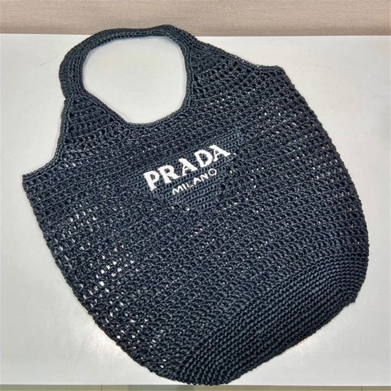 High Quality Luxury Prada Raffia Tote Bag Black product detail