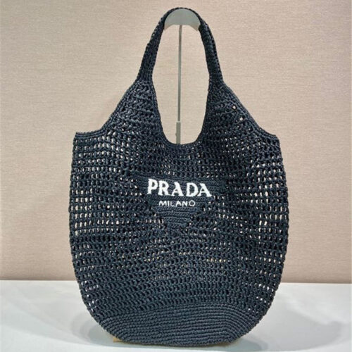 High Quality Luxury Prada Raffia Tote Bag Black