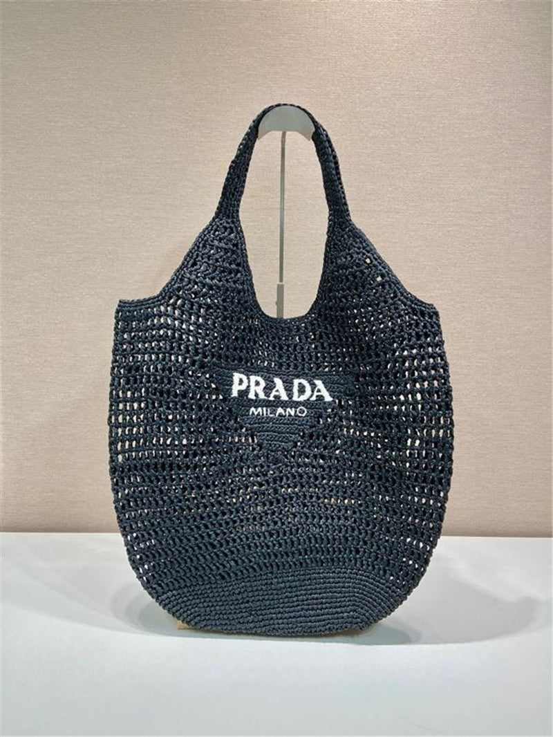 High Quality Luxury Prada Raffia Tote Bag Black