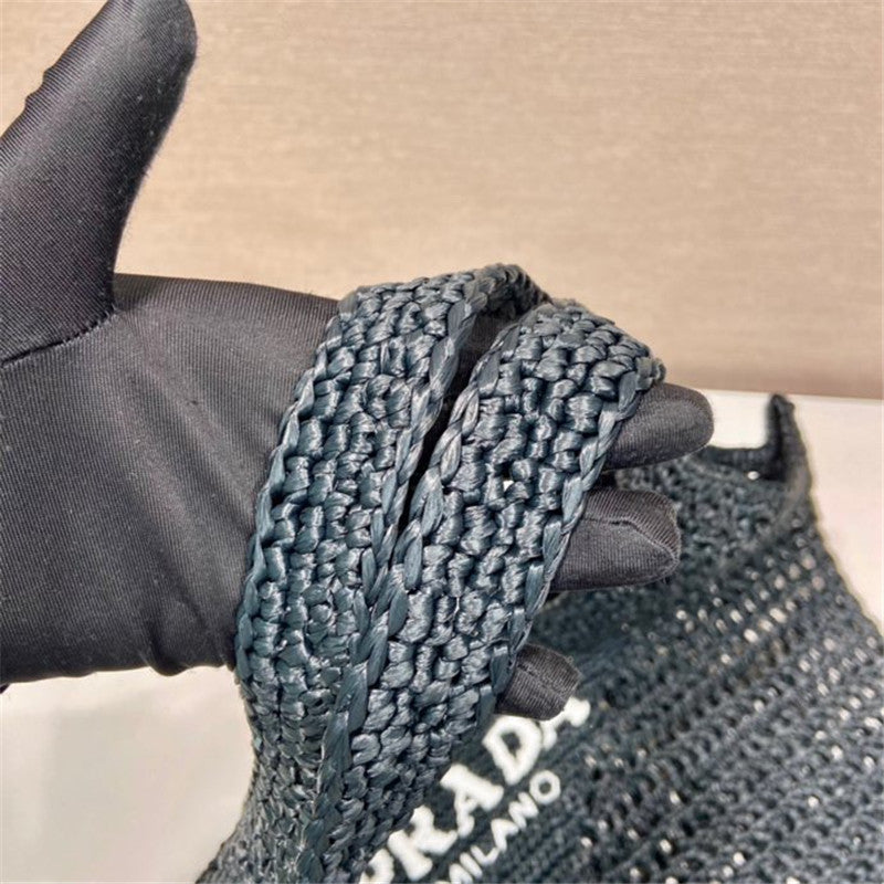 High Quality Luxury Prada Raffia Tote Bag Black product detail