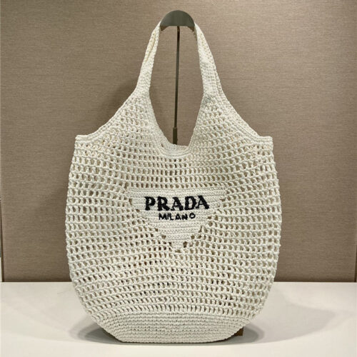 High Quality Luxury Prada Raffia Tote Bag White