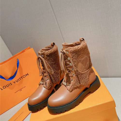 High Quality Luxury Louis Vuitton Lamb Wool Ankle Boots