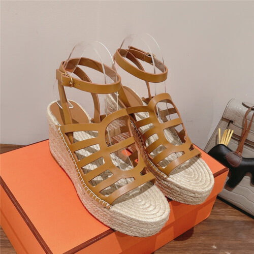 High Quality Luxury Hermes Early Spring New Straw Sandals