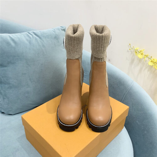 High Quality Luxury Louis Vuitton Wool Barrel Chunky Heel Ankle Boots product detail