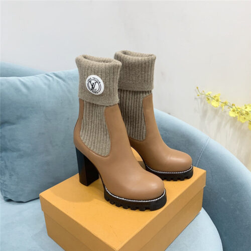 High Quality Luxury Louis Vuitton Wool Barrel Chunky Heel Ankle Boots