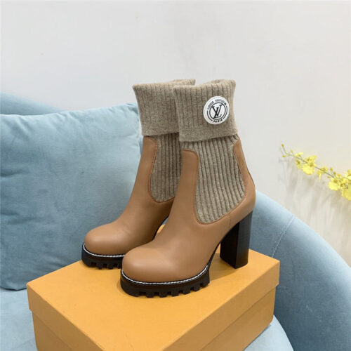 High Quality Luxury Louis Vuitton Wool Barrel Chunky Heel Ankle Boots alternate view