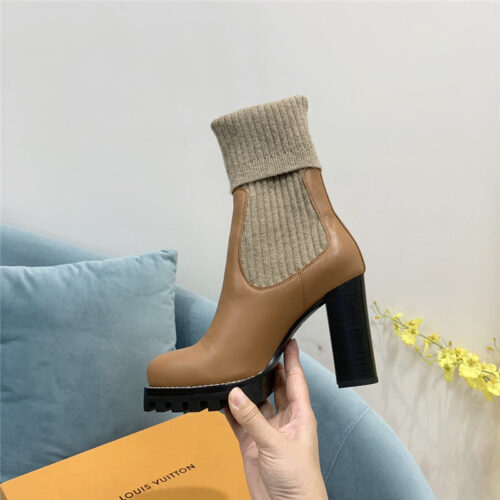 High Quality Luxury Louis Vuitton Wool Barrel Chunky Heel Ankle Boots product detail