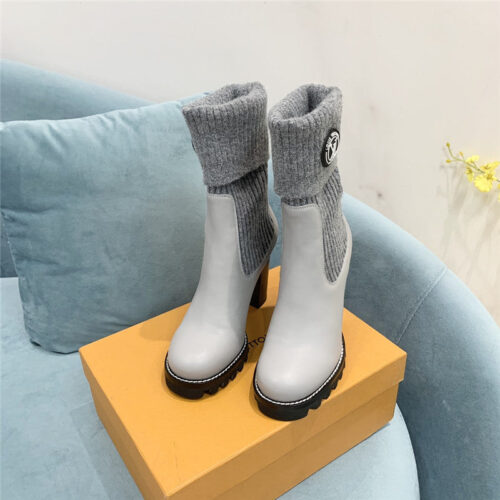 High Quality Luxury Louis Vuitton Wool Barrel Chunky Heel Ankle Boots – Style 66531 product detail