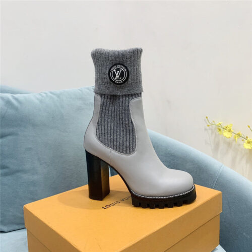 High Quality Luxury Louis Vuitton Wool Barrel Chunky Heel Ankle Boots – Style 66531 product detail