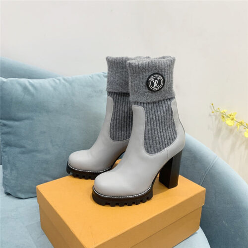 High Quality Luxury Louis Vuitton Wool Barrel Chunky Heel Ankle Boots – Style 66531 alternate view