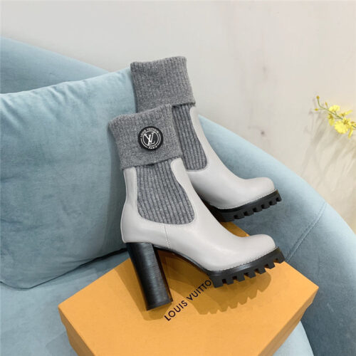 High Quality Luxury Louis Vuitton Wool Barrel Chunky Heel Ankle Boots – Style 66531 product detail