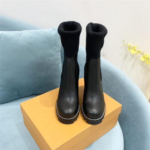 High Quality Luxury Louis Vuitton Wool Barrel Chunky Heel Ankle Boots – Style 87427 product detail