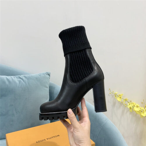 High Quality Luxury Louis Vuitton Wool Barrel Chunky Heel Ankle Boots – Style 87427 product detail