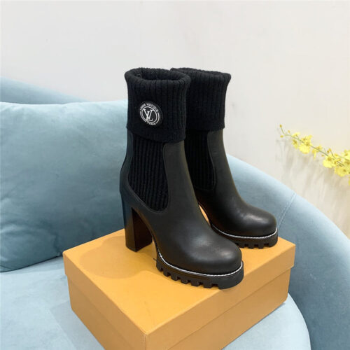 High Quality Luxury Louis Vuitton Wool Barrel Chunky Heel Ankle Boots – Style 87427