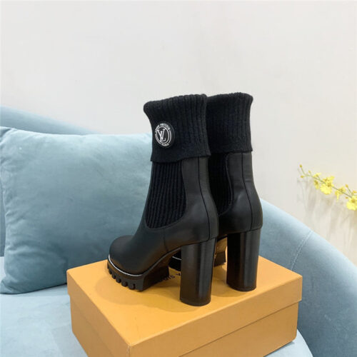 High Quality Luxury Louis Vuitton Wool Barrel Chunky Heel Ankle Boots – Style 87427 product detail