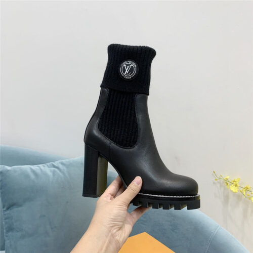 High Quality Luxury Louis Vuitton Wool Barrel Chunky Heel Ankle Boots – Style 87427 product detail