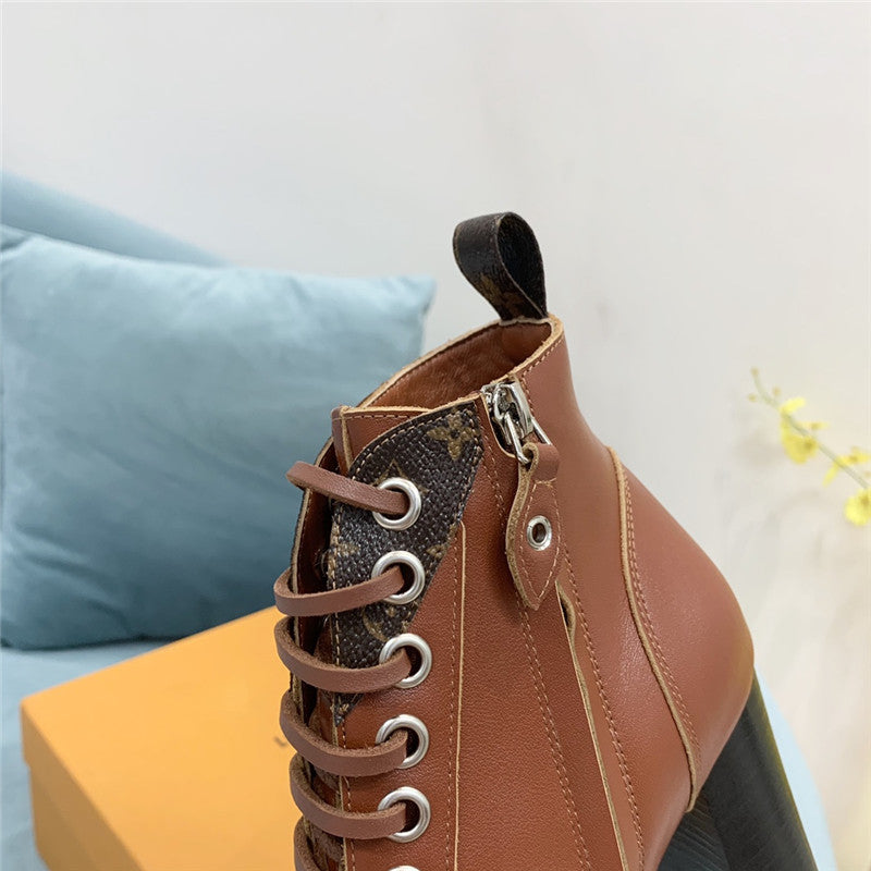 High Quality Luxury Louis Vuitton Lace Up Chunky Heel Ankle Boots – Style 81123 product detail