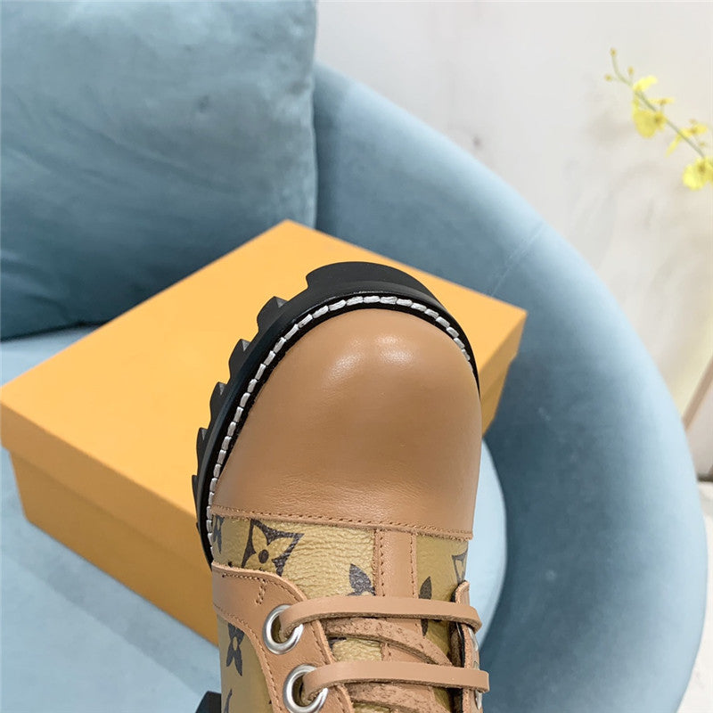 High Quality Luxury Louis Vuitton Lace Up Chunky Heel Ankle Boots product detail