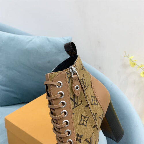 High Quality Luxury Louis Vuitton Lace Up Chunky Heel Ankle Boots product detail