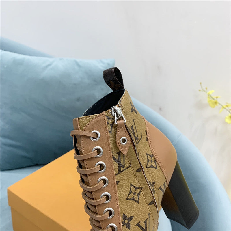High Quality Luxury Louis Vuitton Lace Up Chunky Heel Ankle Boots product detail