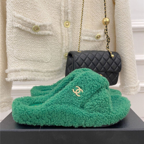 High Quality Luxury Chanel Cc Cross Strap Lambswool Slippers – Style 14726 product detail