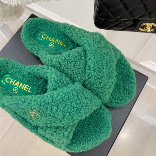 High Quality Luxury Chanel Cc Cross Strap Lambswool Slippers – Style 14726 product detail