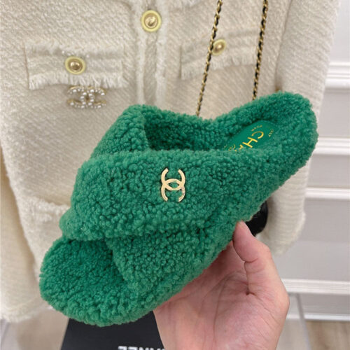 High Quality Luxury Chanel Cc Cross Strap Lambswool Slippers – Style 14726 product detail