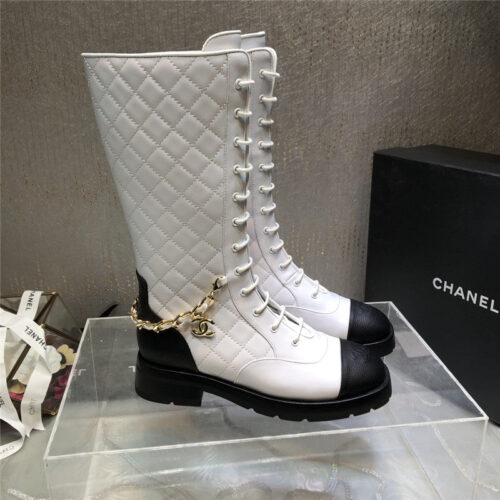 High Quality Luxury Chanel Classic Diamond Chain Strap Long Boots