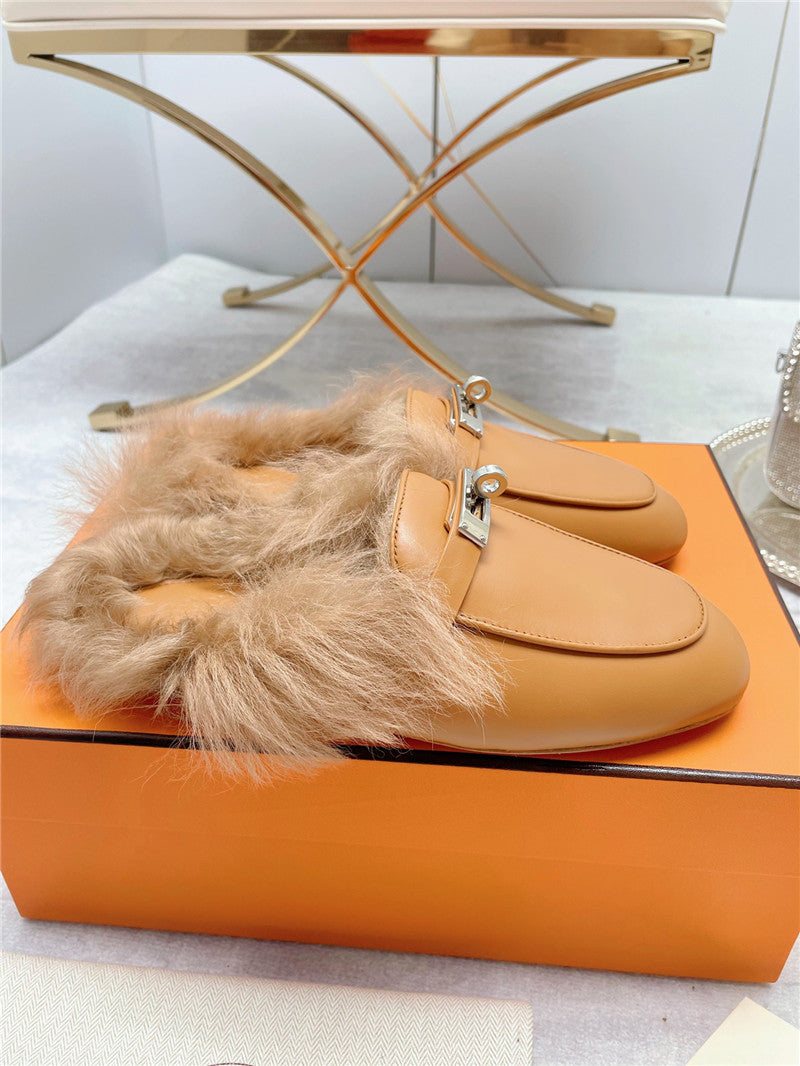 High Quality Luxury Hermes Classic Wool Slippers