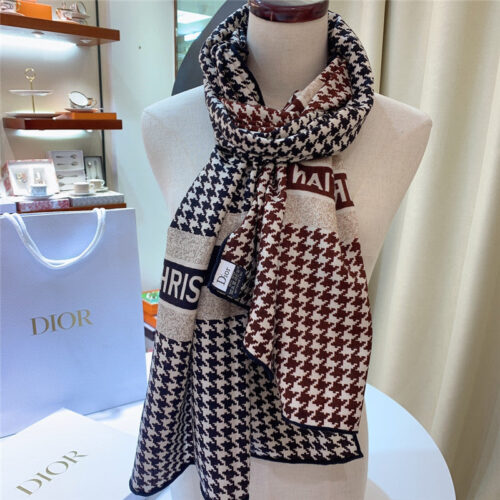 High Quality Luxury Dior Houndstooth Cashmere Scarf