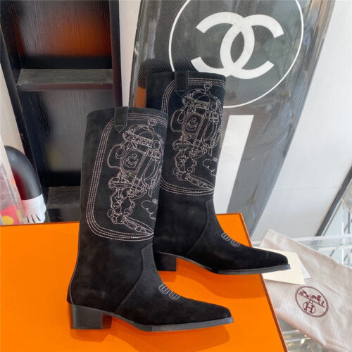 High Quality Luxury Hermes Embroidered Long Boots product detail