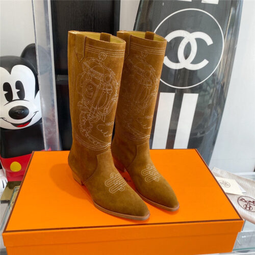 High Quality Luxury Hermes Embroidered Long Boots – Style 63715